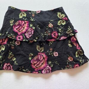Gianni Bini Black Skirt with Pink Floral Embroidery